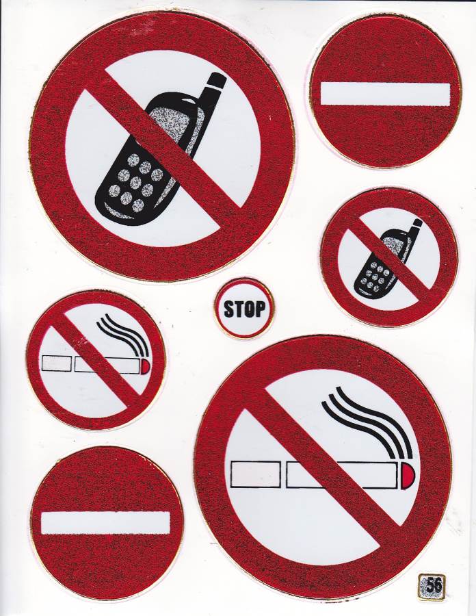 VERBOTEN HANDY RAUCHEN NO SMOKING Sticker metallic Glitzer Effekt Logo 1 Bogen 349