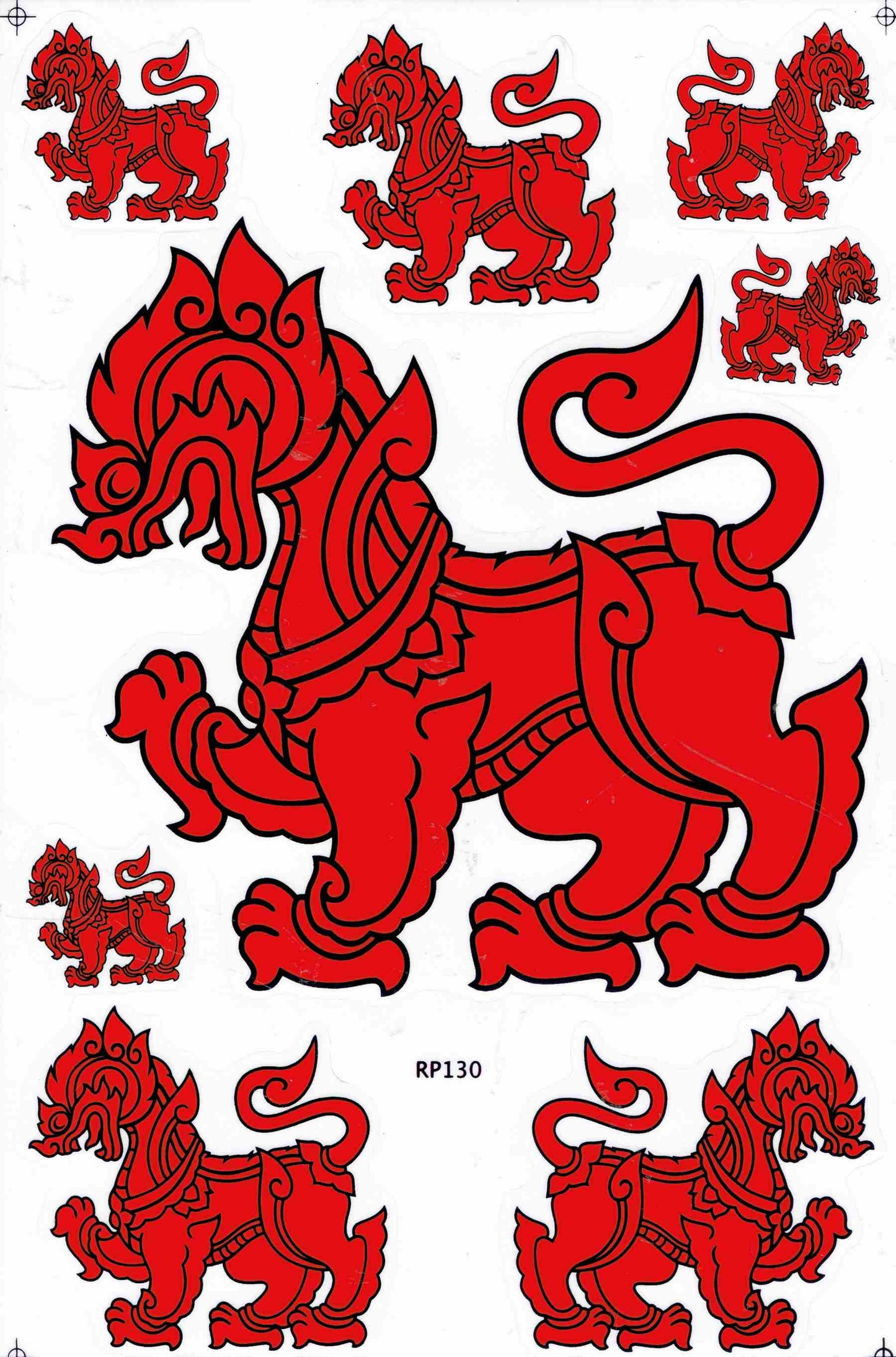 (Red) Chinese Lion and Dragon Decal Sticker - Perfect for Motorcycle, Scooter, Skateboard, Car Tuning, Model Building - Self-Adhesive
