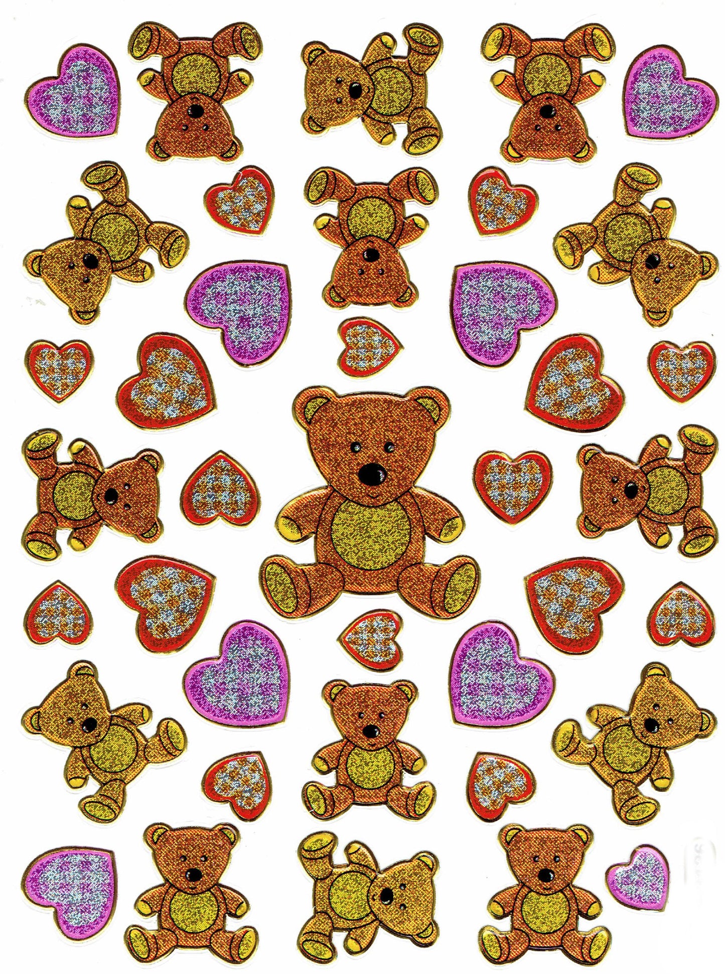Teddy Bär bunt Aufkleber Sticker metallic Glitzer Effekt für Kinder Basteln Kindergarten Geburtstag 1 Bogen 548