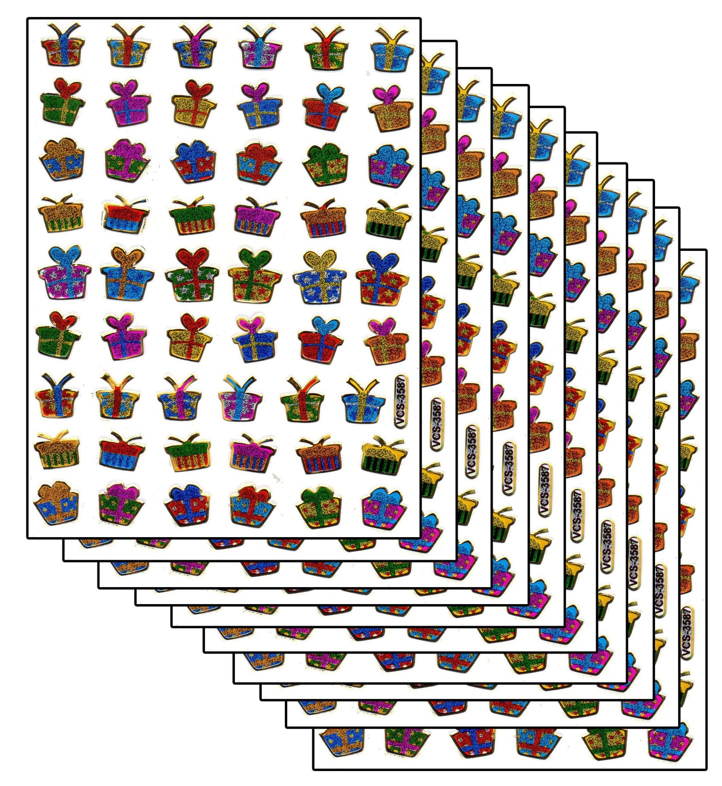 Sparset 10 Bogen Geschenke Paket Überraschung 150 Aufkleber Sticker metallic Glitzer Effekt für Kinder Basteln Kindergarten Geburtstag