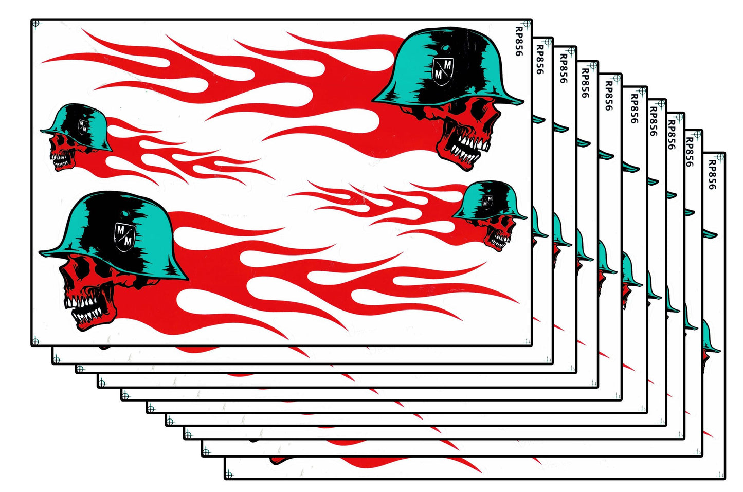 10ER SPAR PACK Flammen Feuer rot Totenkopf Aufkleber Sticker Motorrad Moped Roller Skateboard Auto Tuning Modellbau selbstklebend 041