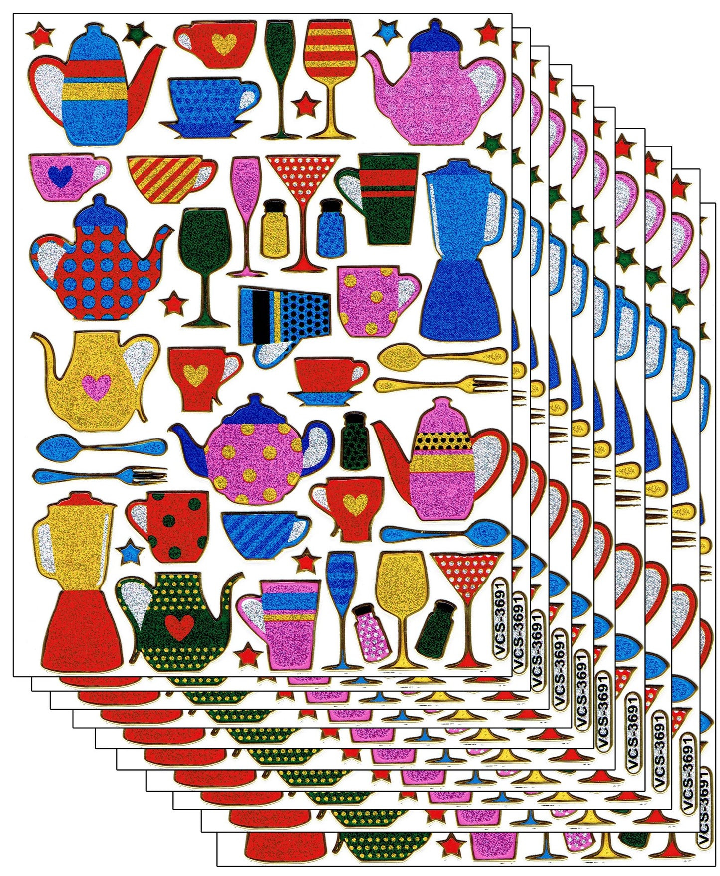 Ensemble d'épargne 10 feuilles cruche tasse thé café 480 autocollants métallisé effet scintillant pour enfants artisanat maternelle anniversaire