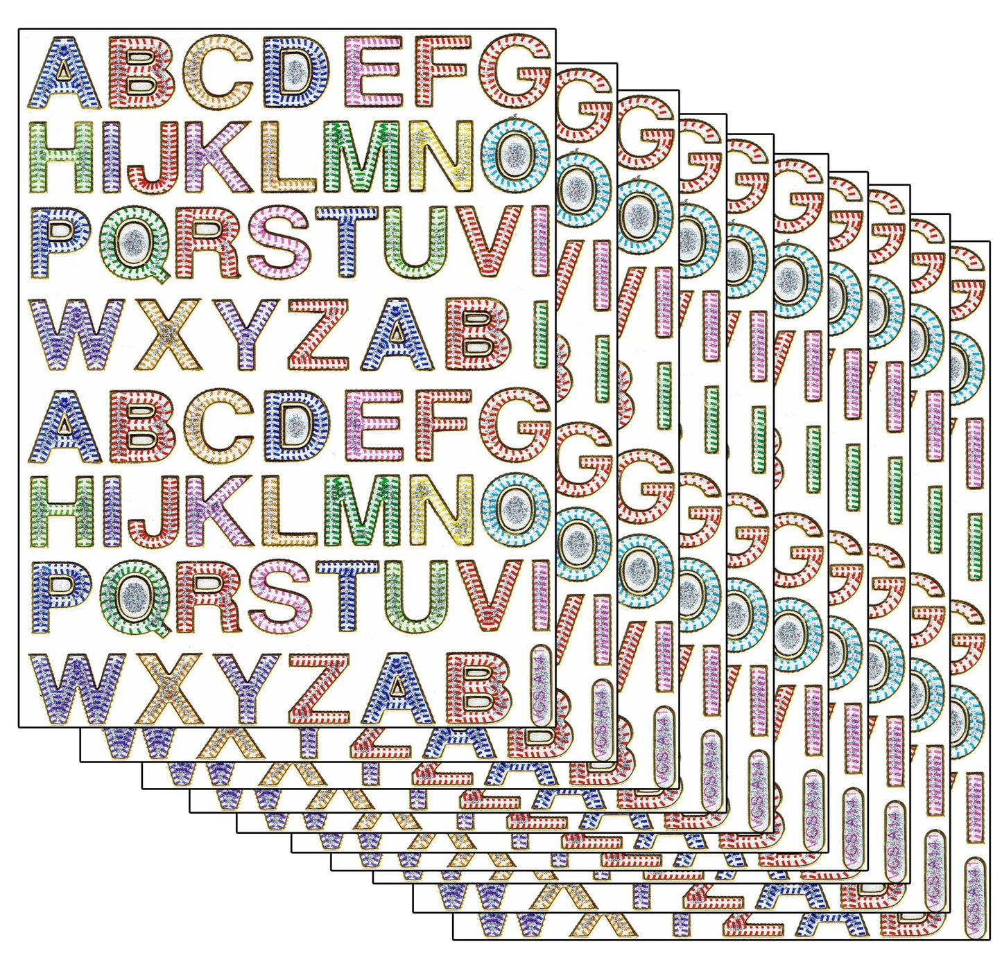 Sparset 10 feuilles ABC lettres colorées 560 autocollants métallisé effet scintillant pour enfants artisanat maternelle anniversaire