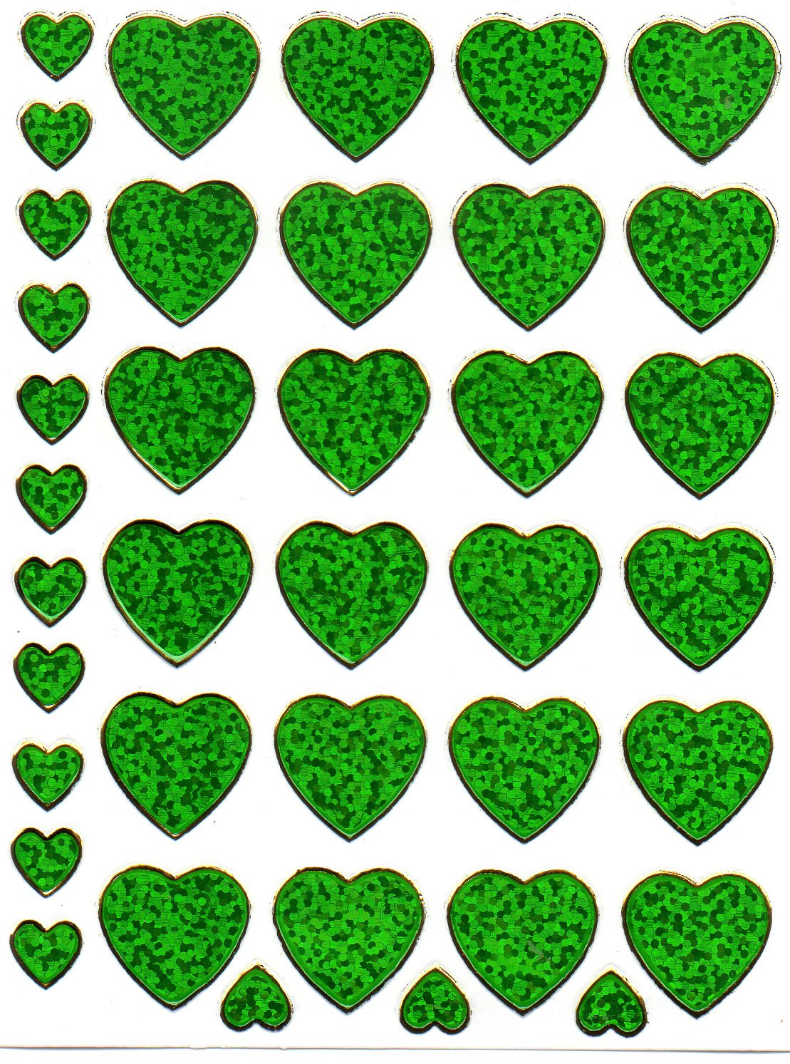 Heart Hearts Green Love Sticker Metallic Glitter Effect for Children Crafts Kindergarten Birthday 1 sheet 033