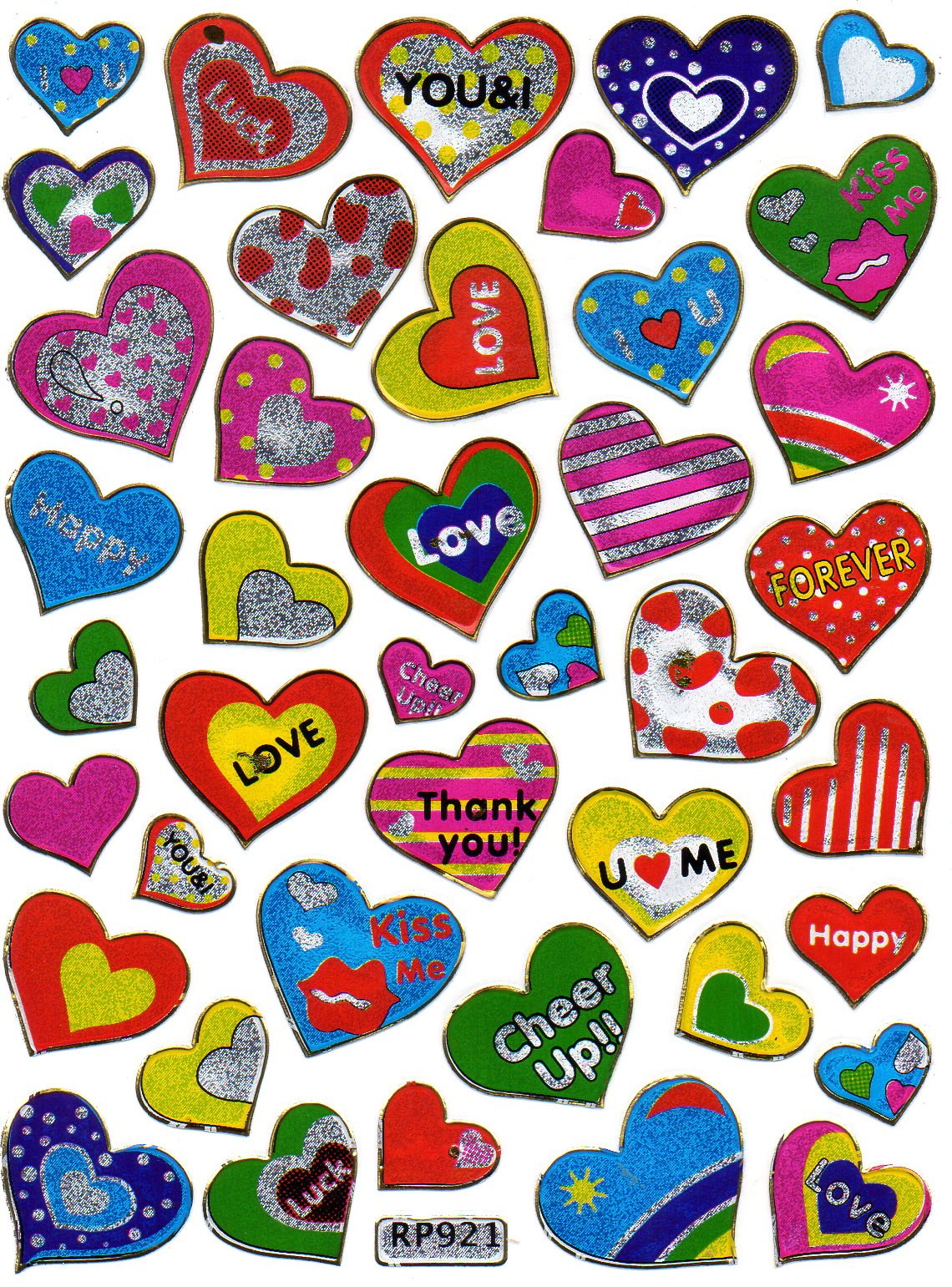 Heart hearts colorful love sticker metallic glitter effect for children crafts kindergarten birthday 1 sheet 054