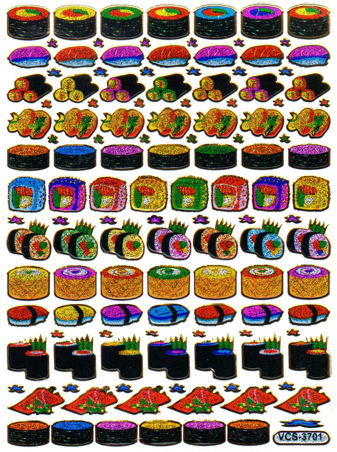 Sushi nourriture japonaise autocollant métallique paillettes effet école bureau dossier enfants artisanat maternelle 1 feuille 079