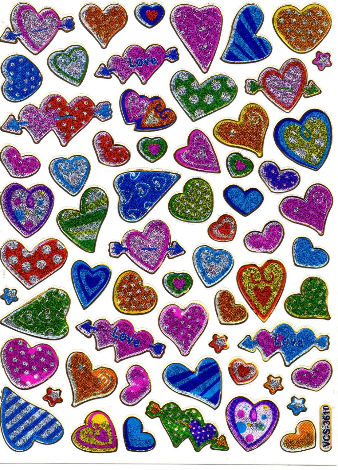 Heart hearts colorful love sticker metallic glitter effect for children crafts kindergarten birthday 1 sheet 169