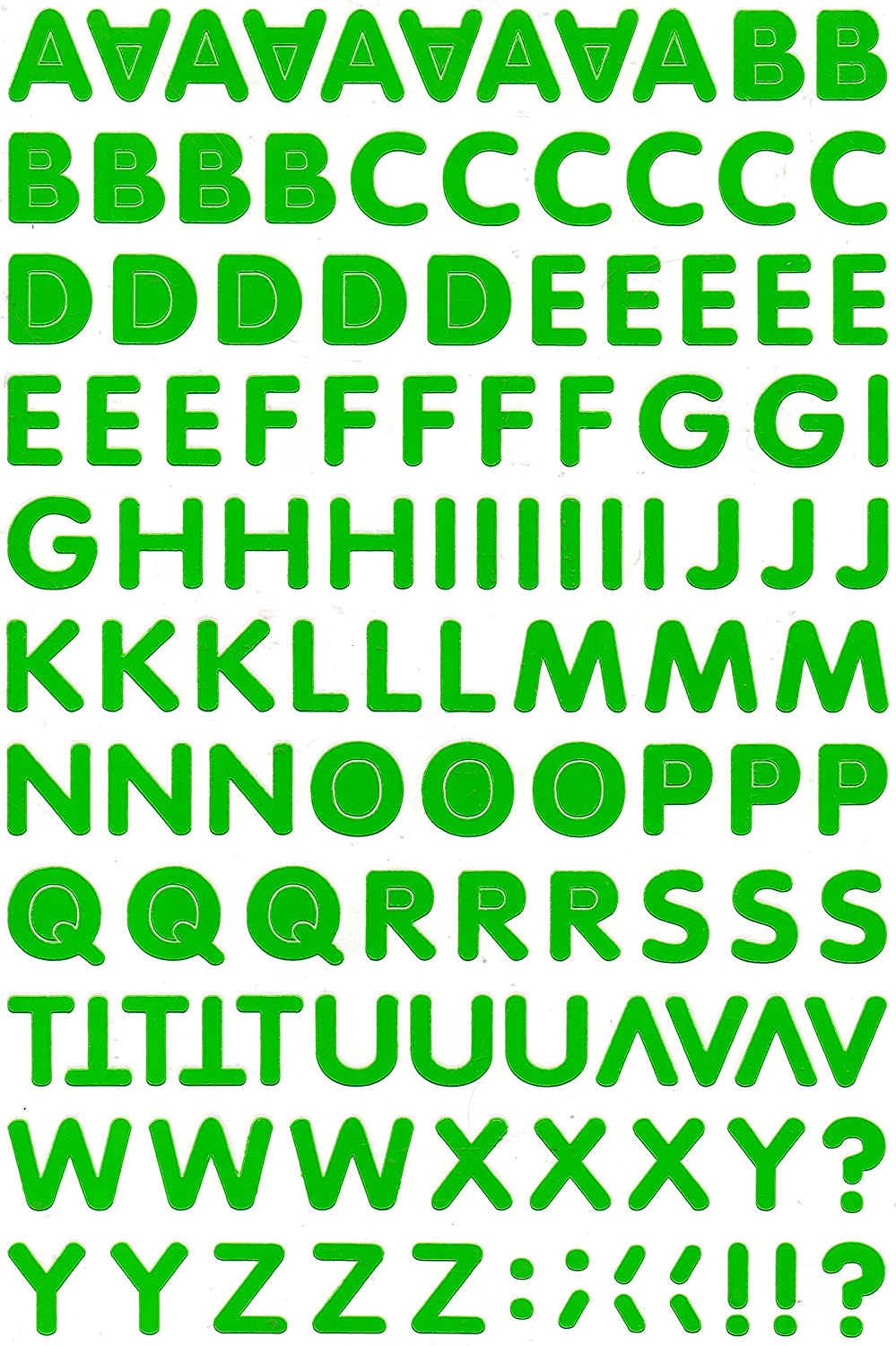 Lettres ABC vert 17 mm de haut autocollant pour dossiers de bureau enfants artisanat maternelle anniversaire 1 feuille 183