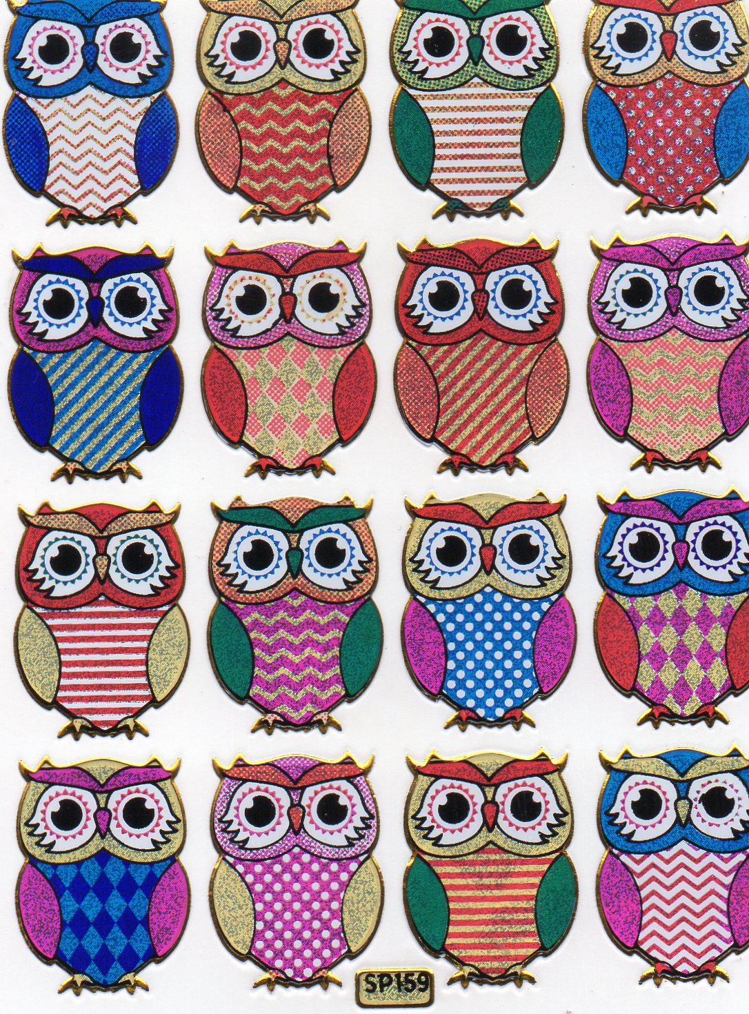Hibou hibou grand-duc oiseau coloré animaux autocollants métallisé effet scintillant artisanat pour enfants maternelle 1 feuille 234