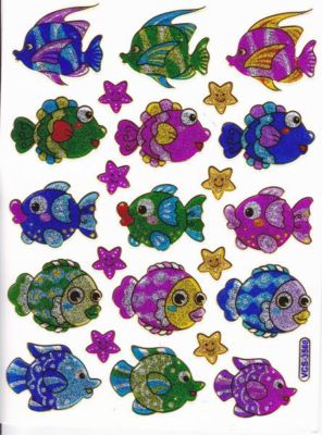 Poisson Poisson créatures marines animaux aquatiques animaux autocollants colorés effet de paillettes métalliques pour enfants artisanat maternelle anniversaire 1 feuille 235