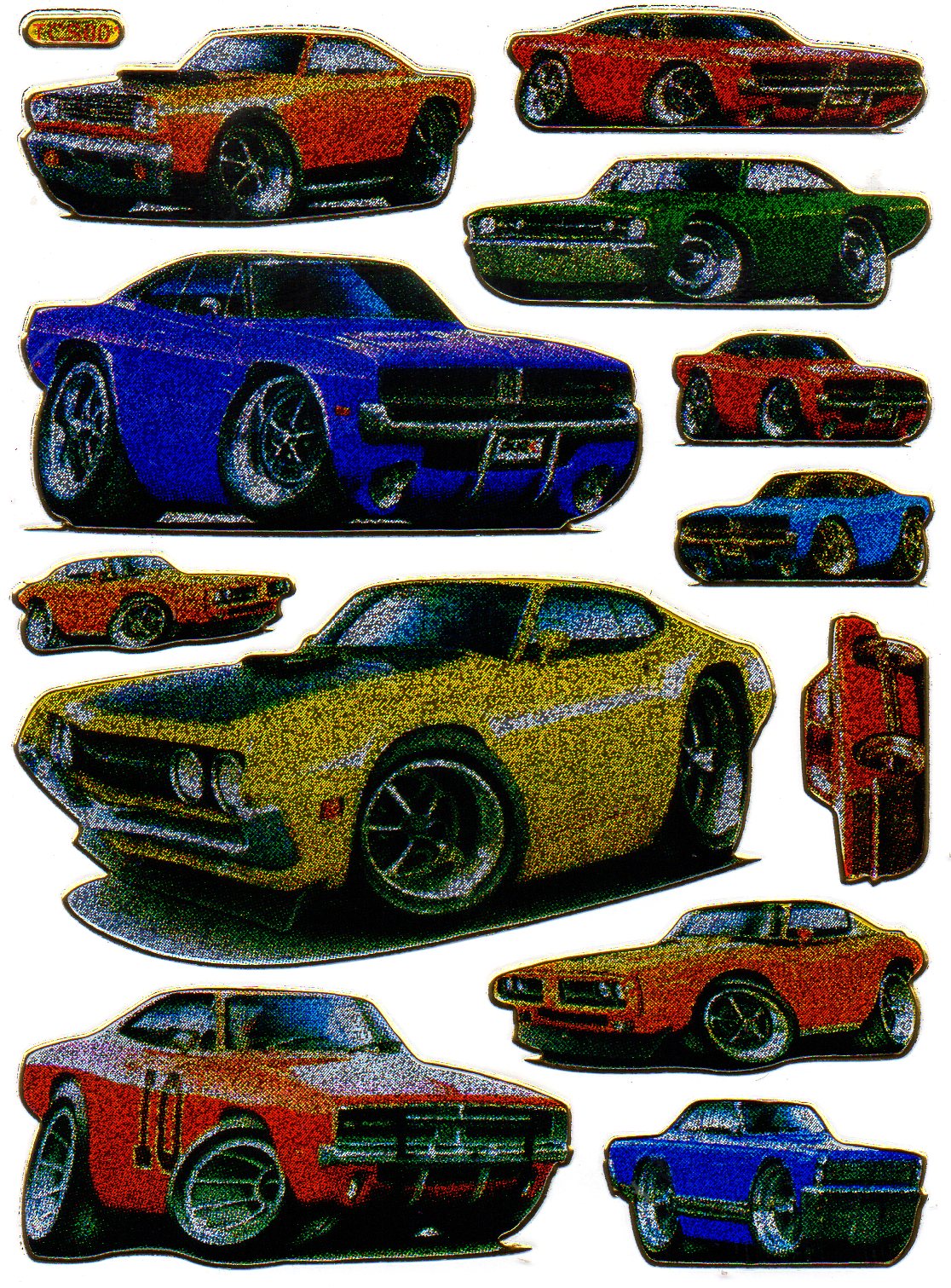 Auto Musclecar Aufkleber Sticker metallic Glitzer Effekt Schule Kinder Basteln Kindergarten 1 Bogen 250