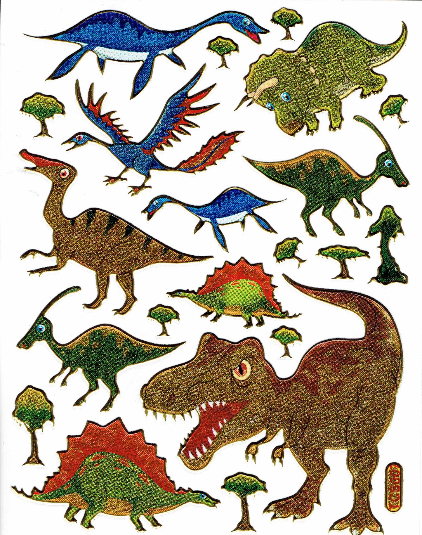 Dino dinosaure jurassique t-rex animaux autocollant métallique effet scintillant enfants artisanat maternelle 1 feuille 269