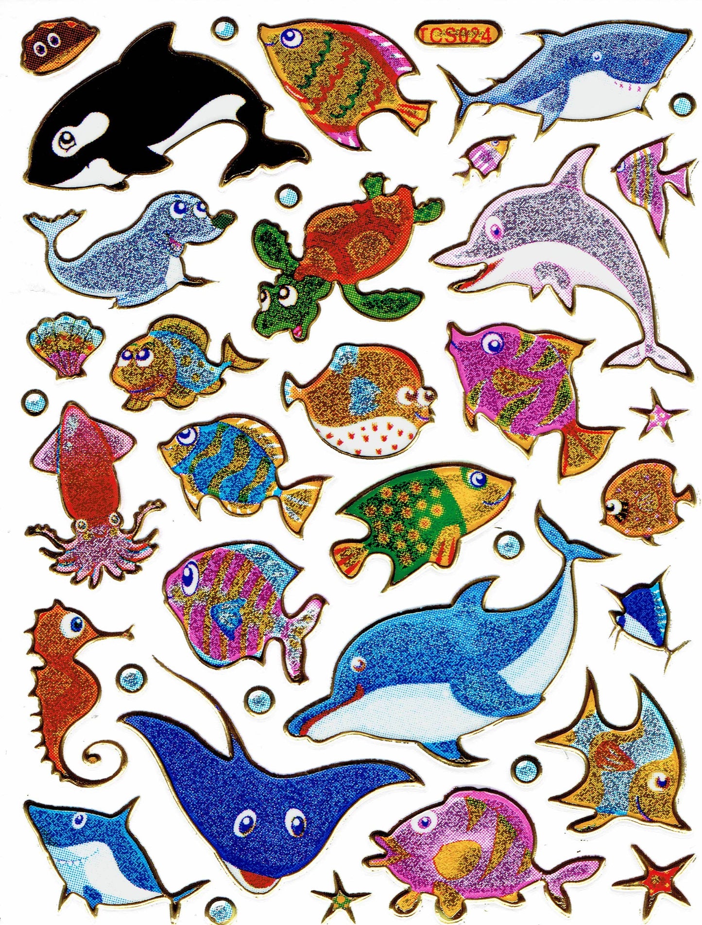 Poissons Créatures marines Animaux aquatiques Autocollants colorés Effet scintillant métallique pour l'artisanat des enfants Maternelle Anniversaire 1 feuille 269