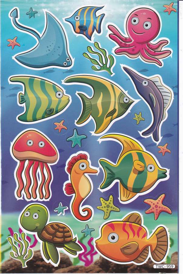 Sea Creatures Sticker Set - Dolphin Whale Octopus Seahorse Fish Stickers for Kids Crafts & Decoration