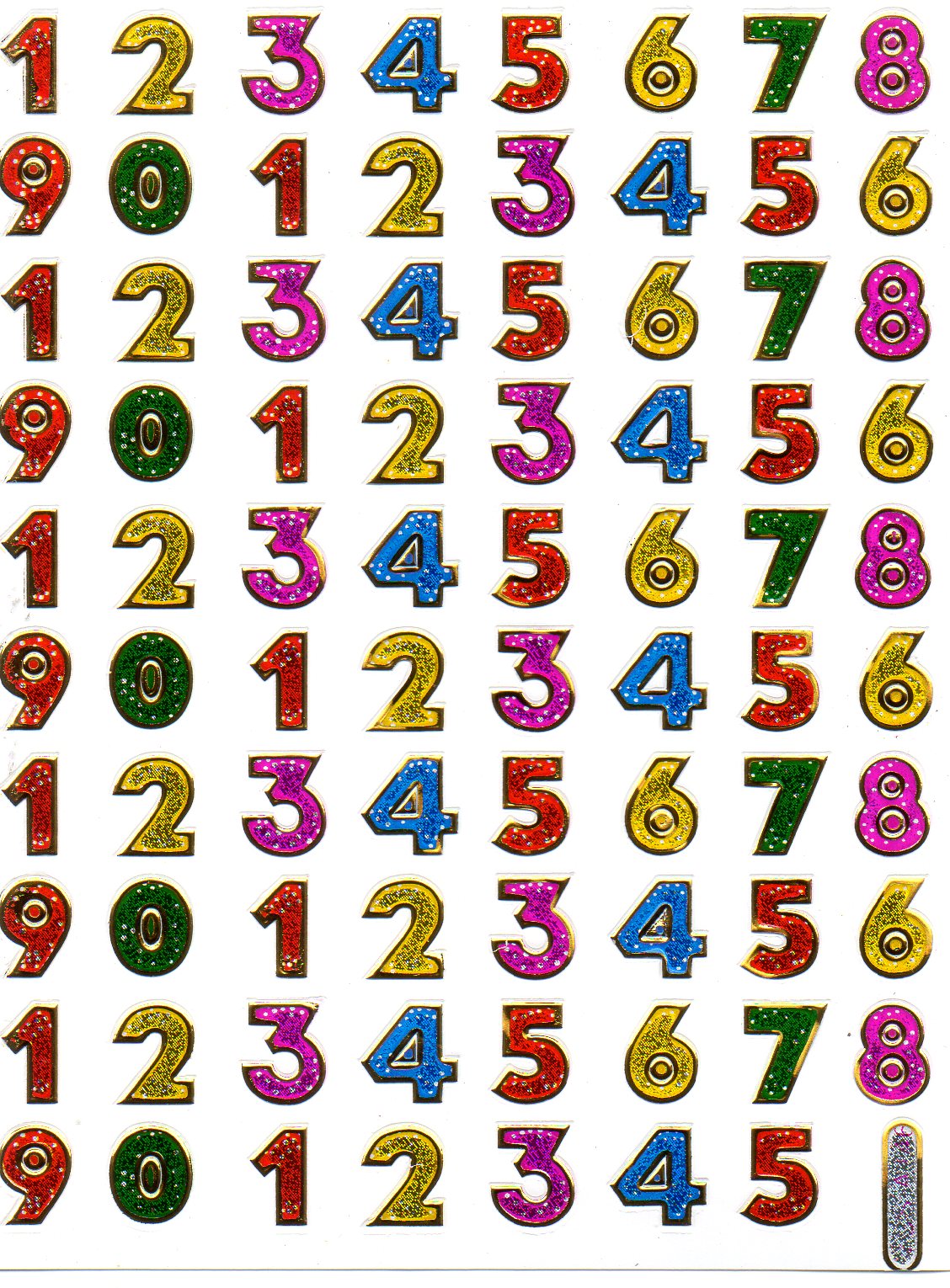 Numéros colorés 123 hauteur 12 mm autocollant autocollant métallisé paillettes effet école bureau dossier enfants artisanat maternelle 1 feuille 424