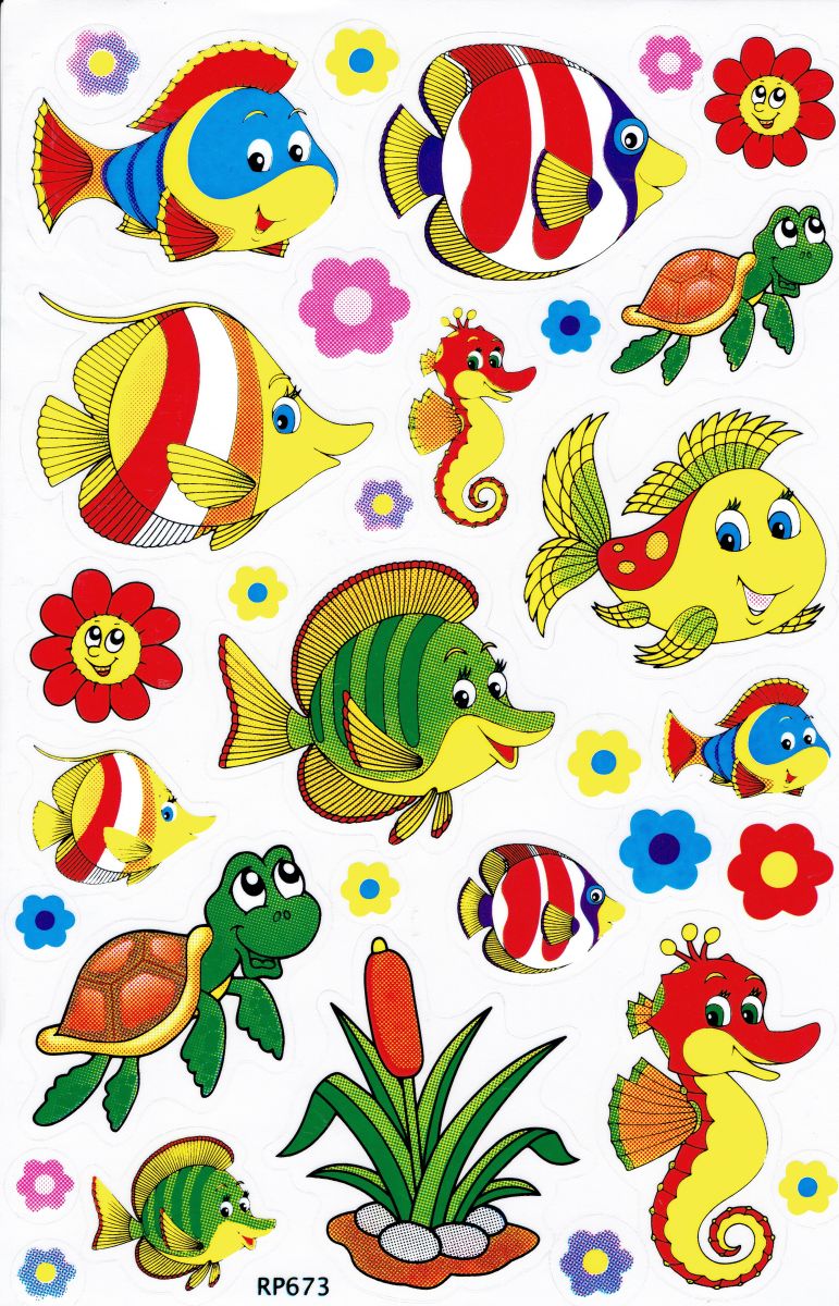 Poissons mer aquarium poissons animaux autocollants pour enfants artisanat maternelle anniversaire 1 feuille 510