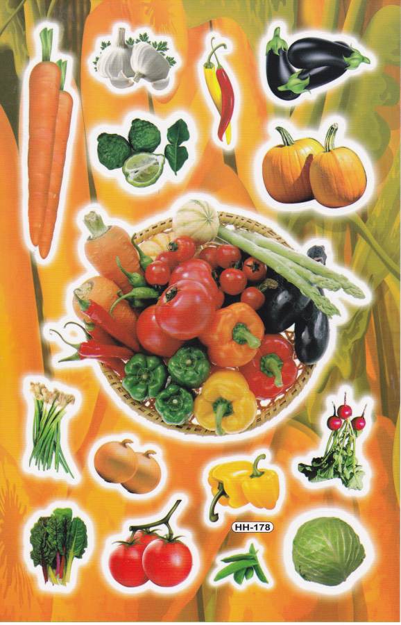 Gemüse Papika Tomate Karote Aufkleber Sticker für Kinder Basteln Kindergarten Geburtstag 1 Blatt 052