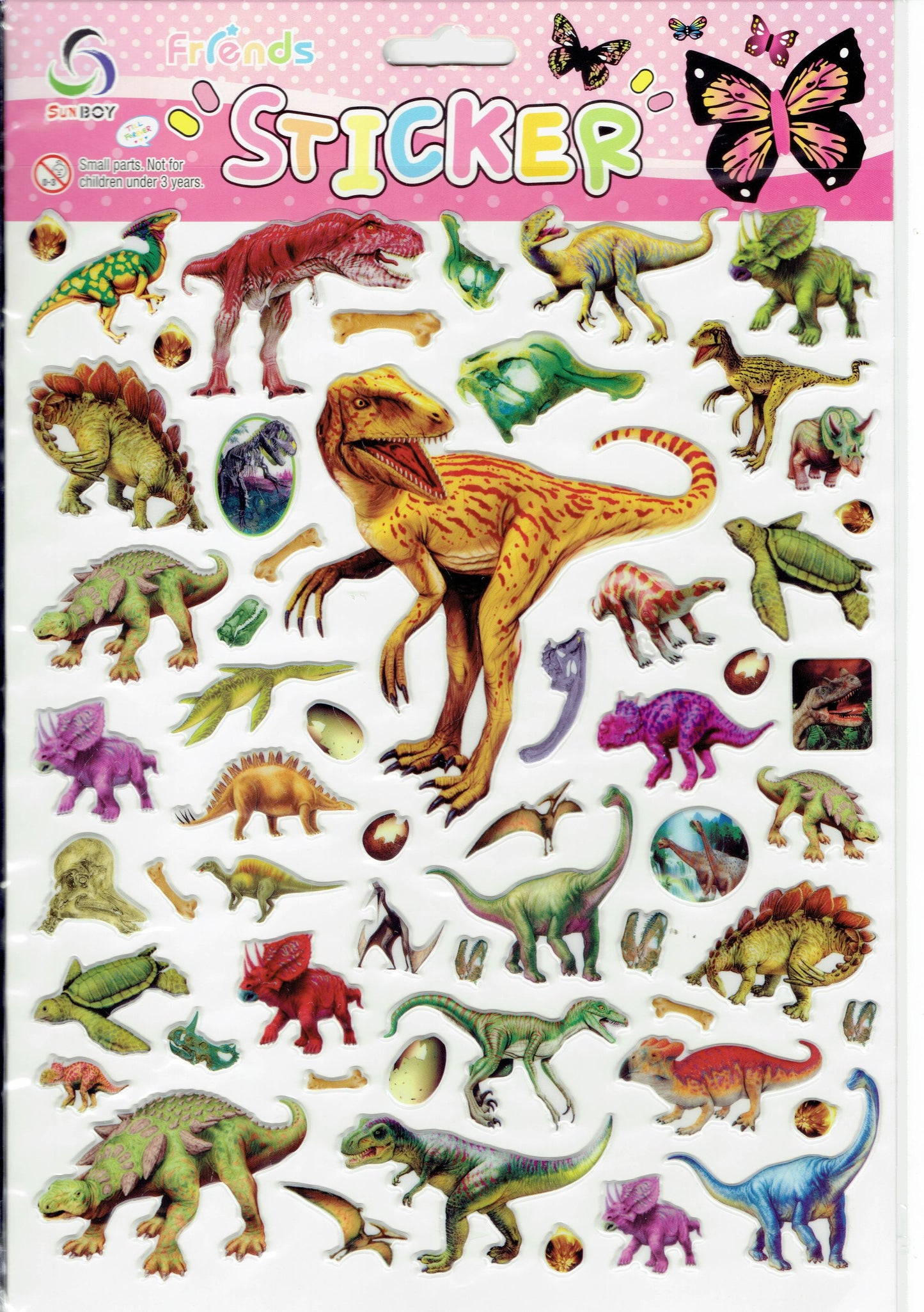 3D Dinosaure Dino Jurassic T-Rex Raptor Autocollant pour Enfants Artisanat Maternelle Anniversaire 1 feuille 546