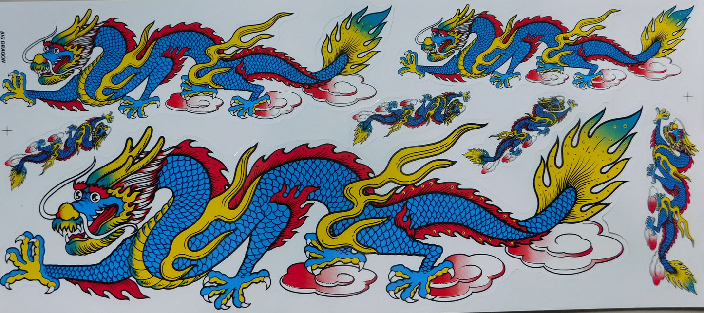 Dragon vert extra grand film autocollant 1 feuille 530 mm x 230 mm résistant aux intempéries moto scooter skateboard voiture tuning auto-adhésif LS003