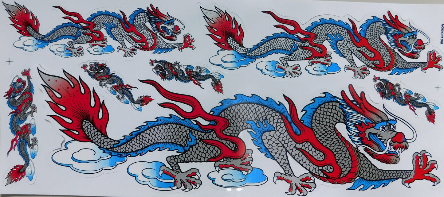 Dragon vert extra grand film autocollant 1 feuille 530 mm x 230 mm résistant aux intempéries moto scooter skateboard voiture tuning auto-adhésif LS003
