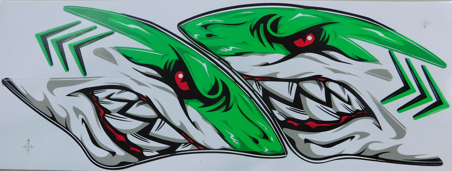 Shark Flames Green Sticker Decal Film 1 Sheet 350 mm x 150 mm Weatherproof Motorcycle Scooter Skateboard Car Tuning Self-Adhesive