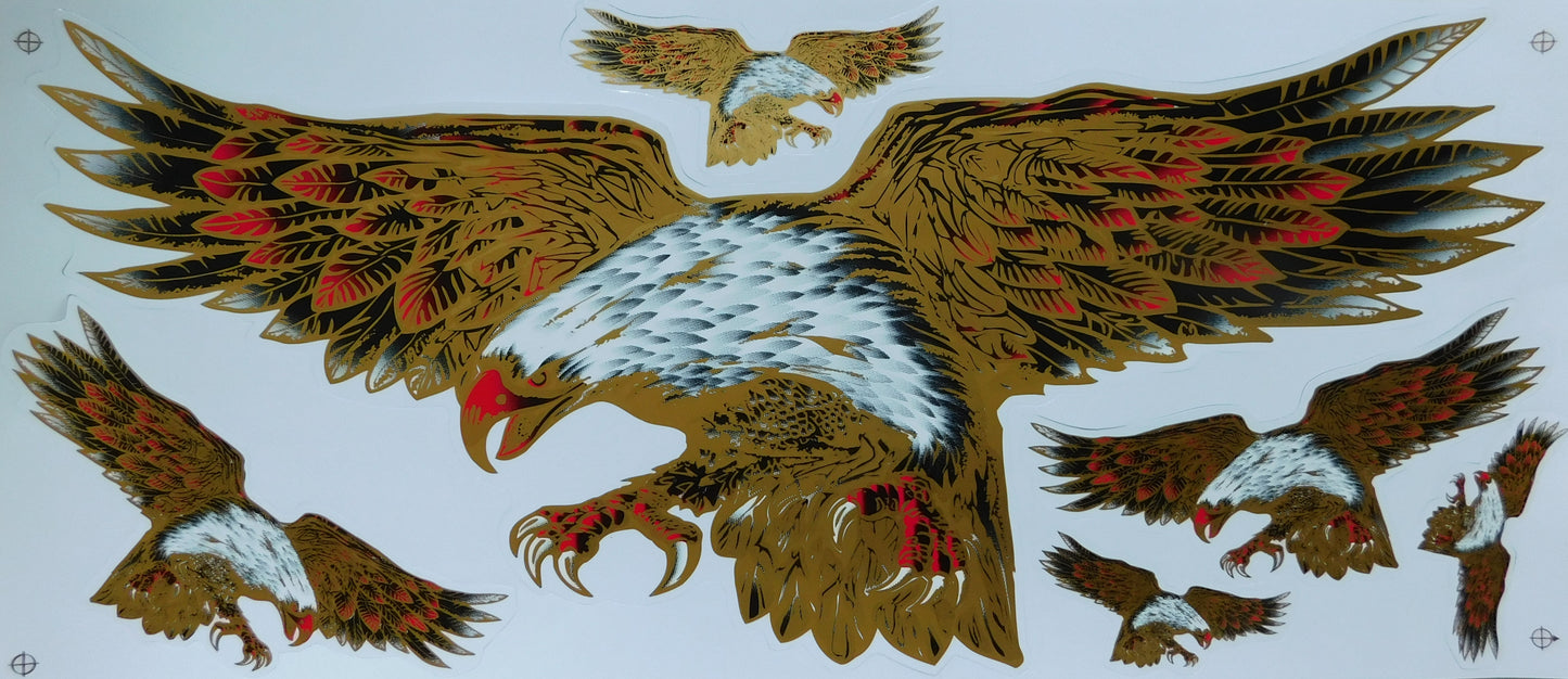 Eagle Large Flames Fire Gold Sticker Decal Film 1 Sheet 530 mm x 230 mm Weatherproof Motorcycle Scooter Skateboard Car Tuning Self-Adhesive FL093