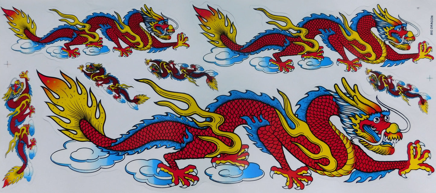 Dragon vert extra grand film autocollant 1 feuille 530 mm x 230 mm résistant aux intempéries moto scooter skateboard voiture tuning auto-adhésif LS003