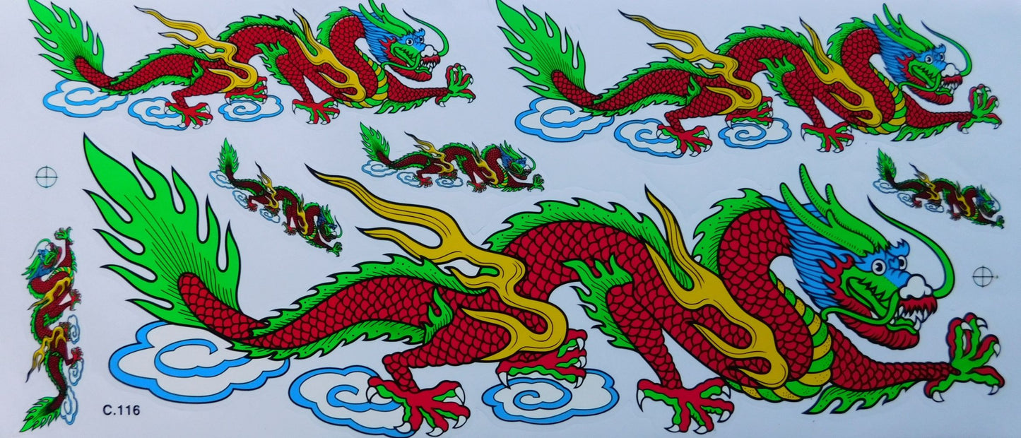 Dragon red extra big Sticker Decal Foil 1 Sheet 530 mm x 230 mm weatherproof Motorcycle Scooter Skateboard Car Tuning self-adhesive LS006