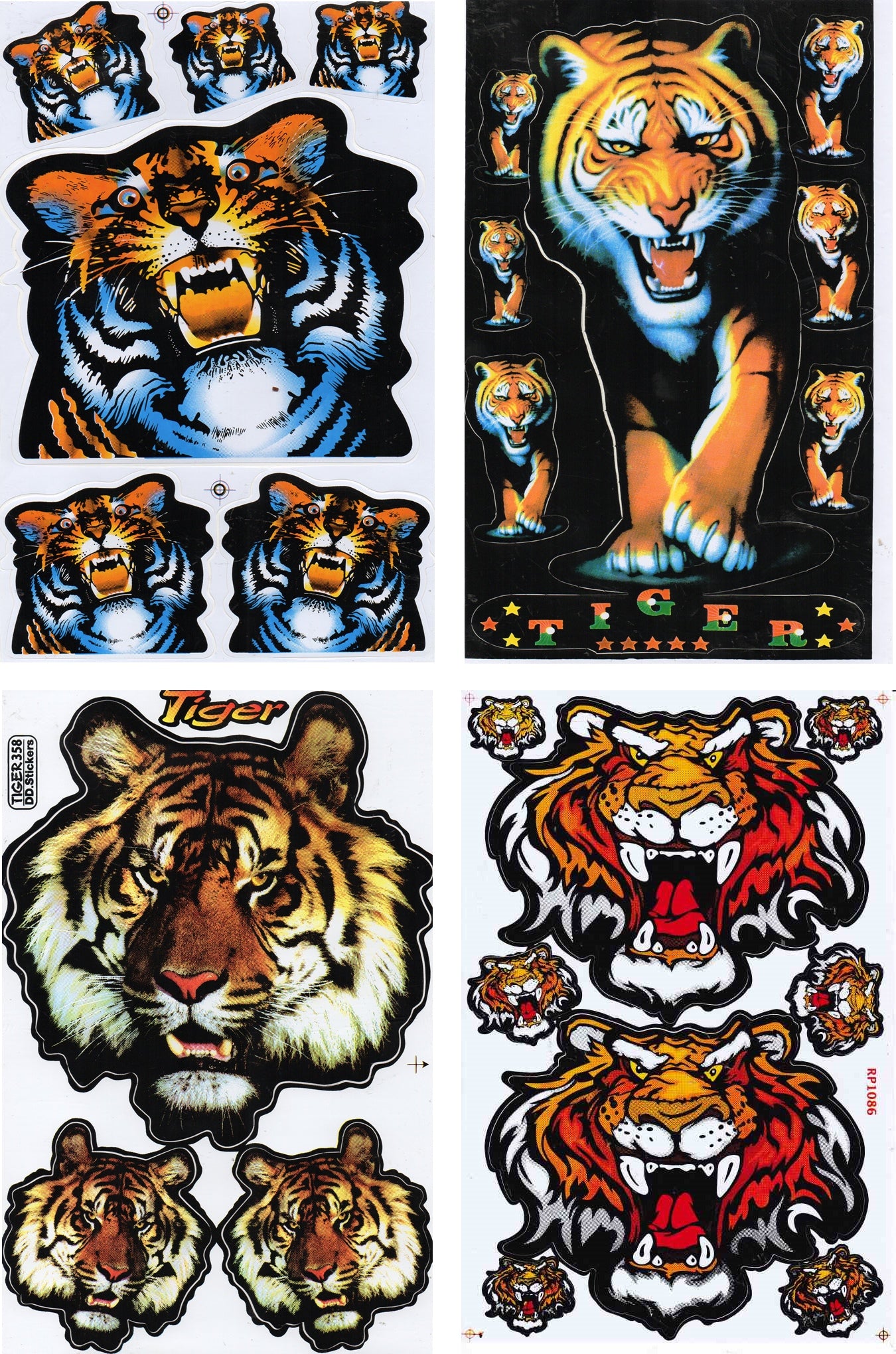 4 Bogen Promotion Set Tiger Aufkleber Sticker Motorrad Moped Roller Skateboard Auto Tuning Modellbau selbstklebend