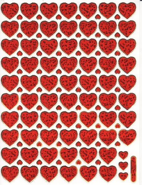 Heart Hearts Red Love Stickers metallic glitter effect for kids crafts kindergarten birthday 1 sheet 004