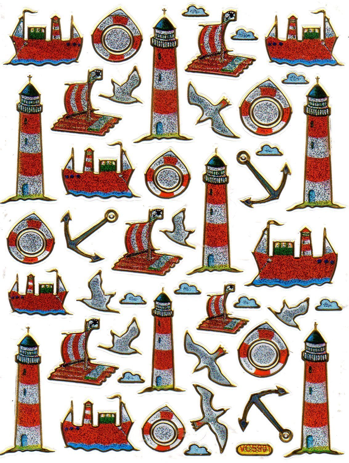 Phare Navires Ancre Autocollant Effet Paillettes Métalliques École Enfants Artisanat Maternelle 1 feuille 022