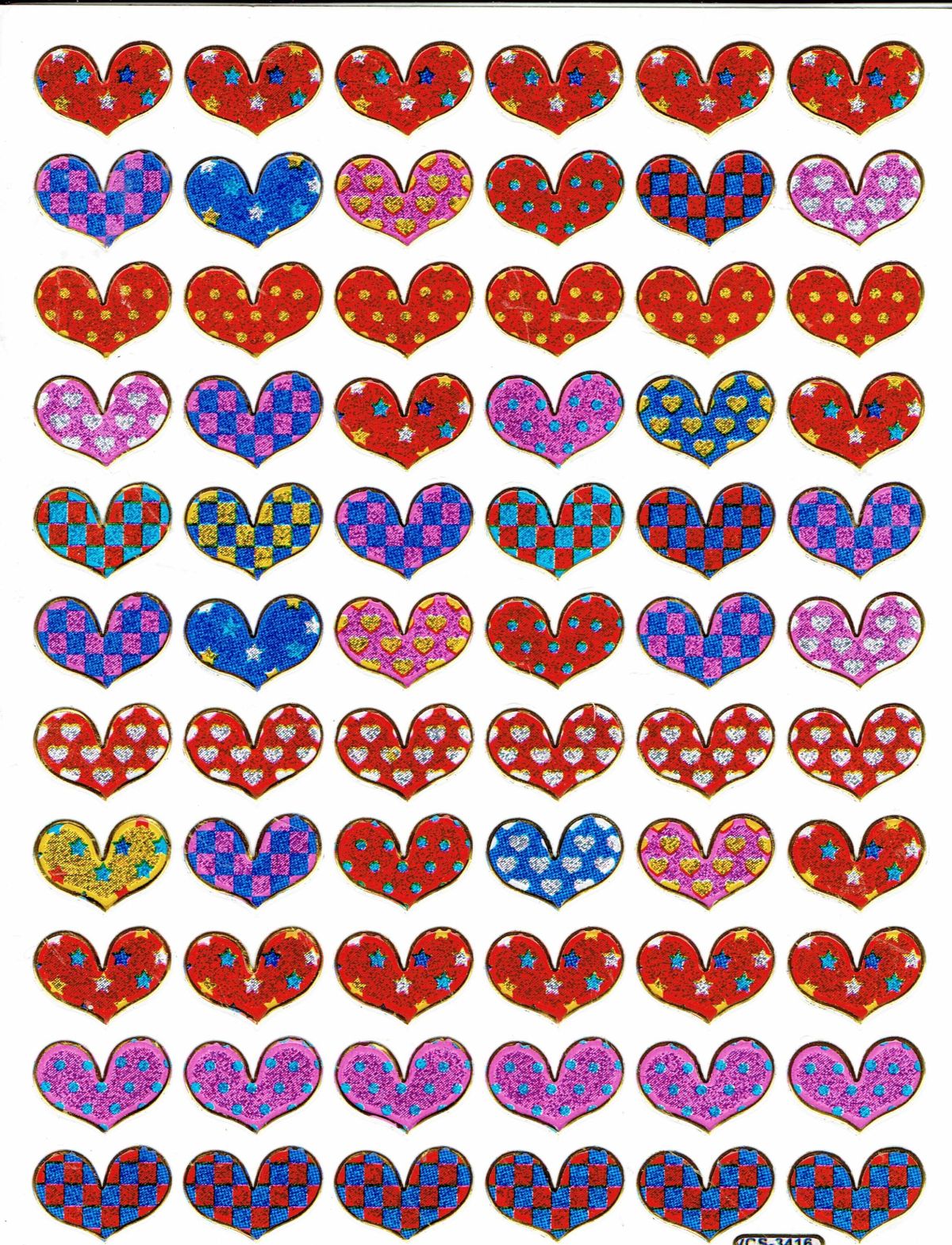 Heart hearts colorful love sticker metallic glitter effect for children crafts kindergarten birthday 1 sheet 059