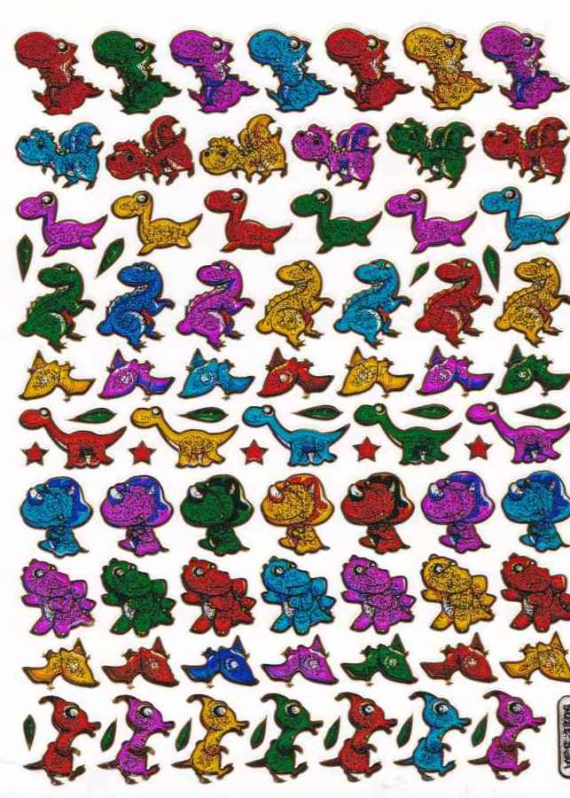 Dino dinosaure Jurassic t-rex animaux autocollant métallique effet scintillant enfants artisanat maternelle 1 feuille 062