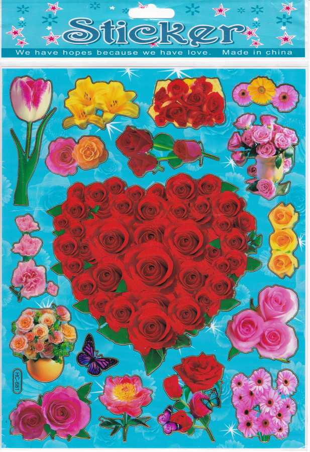 Fleurs coeurs coeur amour autocollants colorés pour enfants artisanat maternelle anniversaire 1 feuille 090