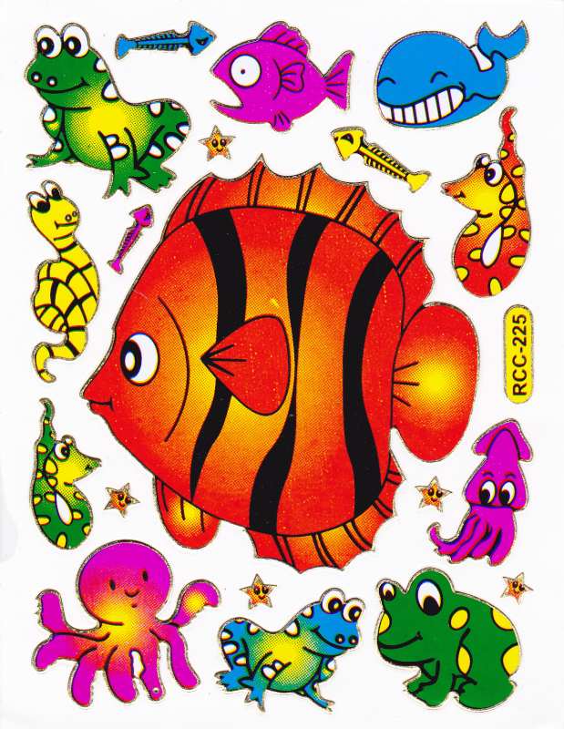 Poisson Poisson créatures marines animaux aquatiques animaux autocollants colorés effet de paillettes métalliques pour enfants artisanat maternelle anniversaire 1 feuille 120