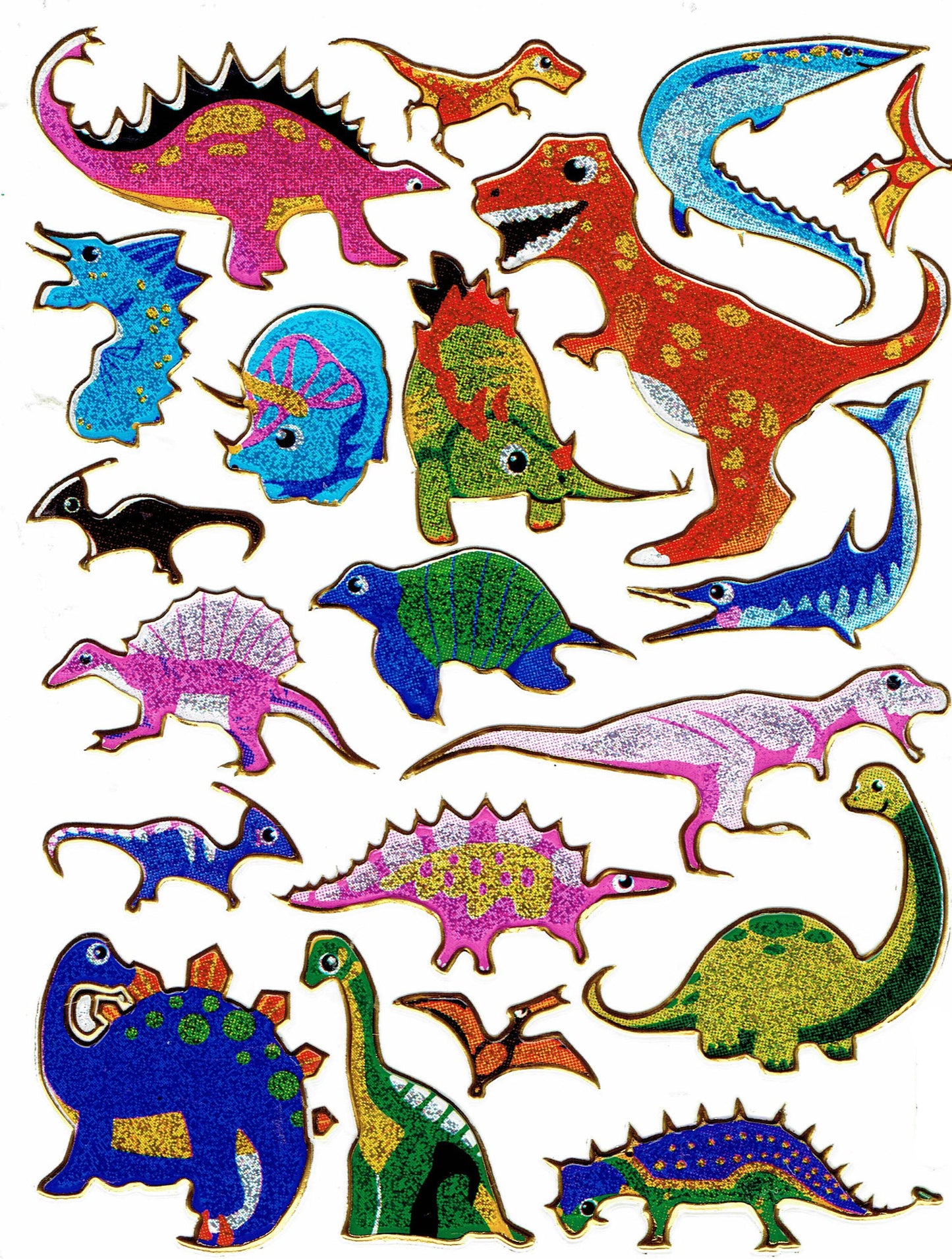 Dino dinosaure Jurassic t-rex animaux autocollant métallique effet scintillant enfants artisanat maternelle 1 feuille 138