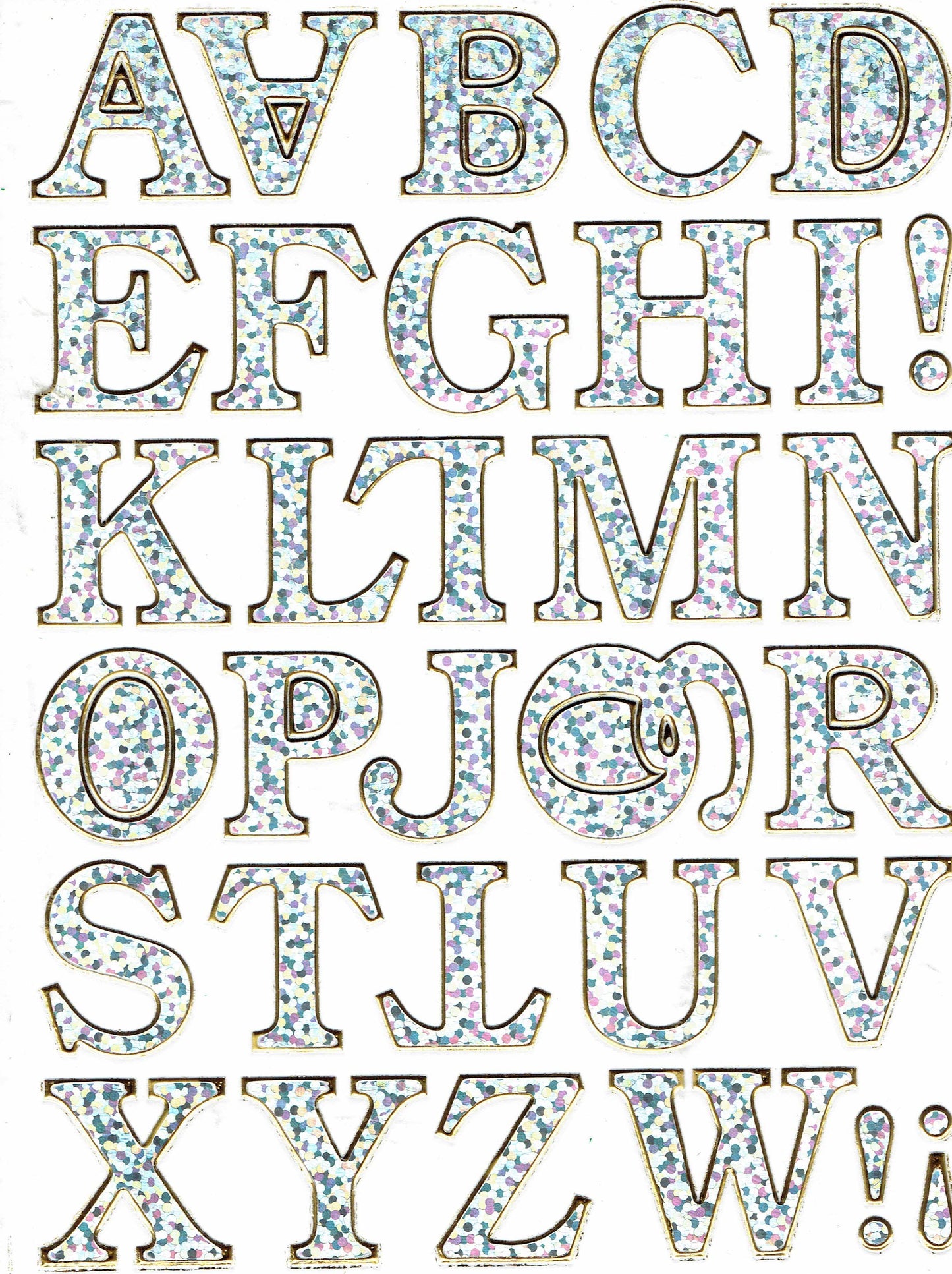 Lettres ABC argent hauteur 20 mm autocollant autocollant métallisé paillettes effet école bureau dossier enfants artisanat maternelle 1 feuille 142
