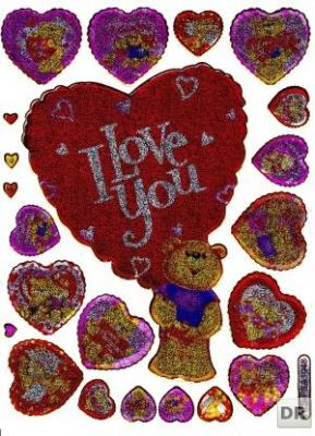 Teddy Ours Cœur Cœurs colorés Amour Autocollants Sticker effet métallique paillettes pour enfants Bricolage Maternelle Anniversaire 1 feuille 156