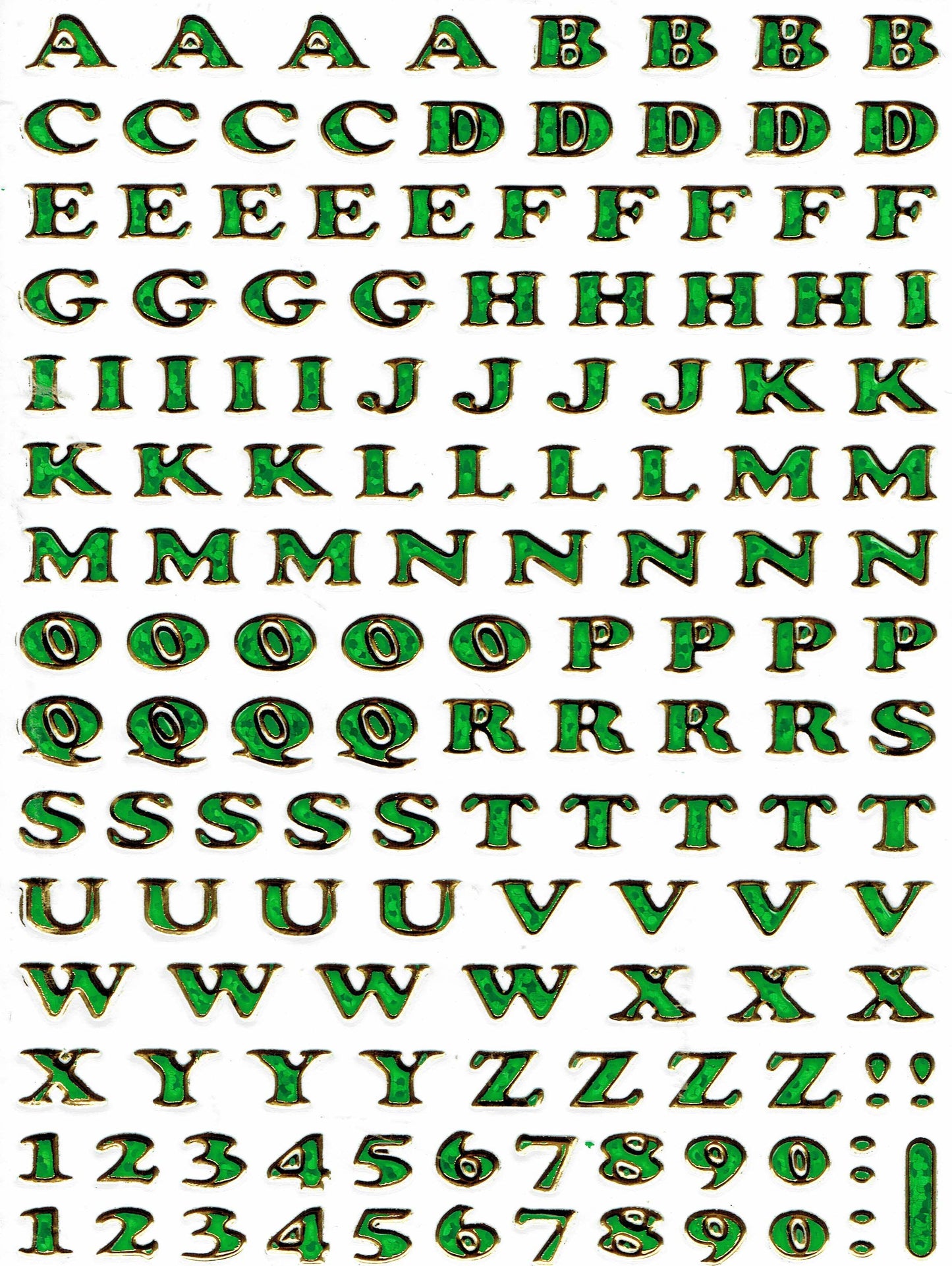 Buchstaben ABC grün Höhe 5 mm Aufkleber Sticker metallic Glitzer Effekt Schule Büro Ordner Kinder Basteln Kindergarten 1 Bogen 318