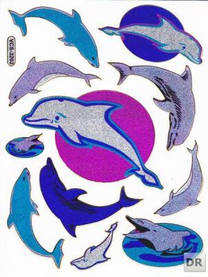 Colorful Dolphin and Fish Stickers with Metallic Glitter Effect - Ideal for Children, Crafts, Kindergarten, and Birthdays 1 Sheet