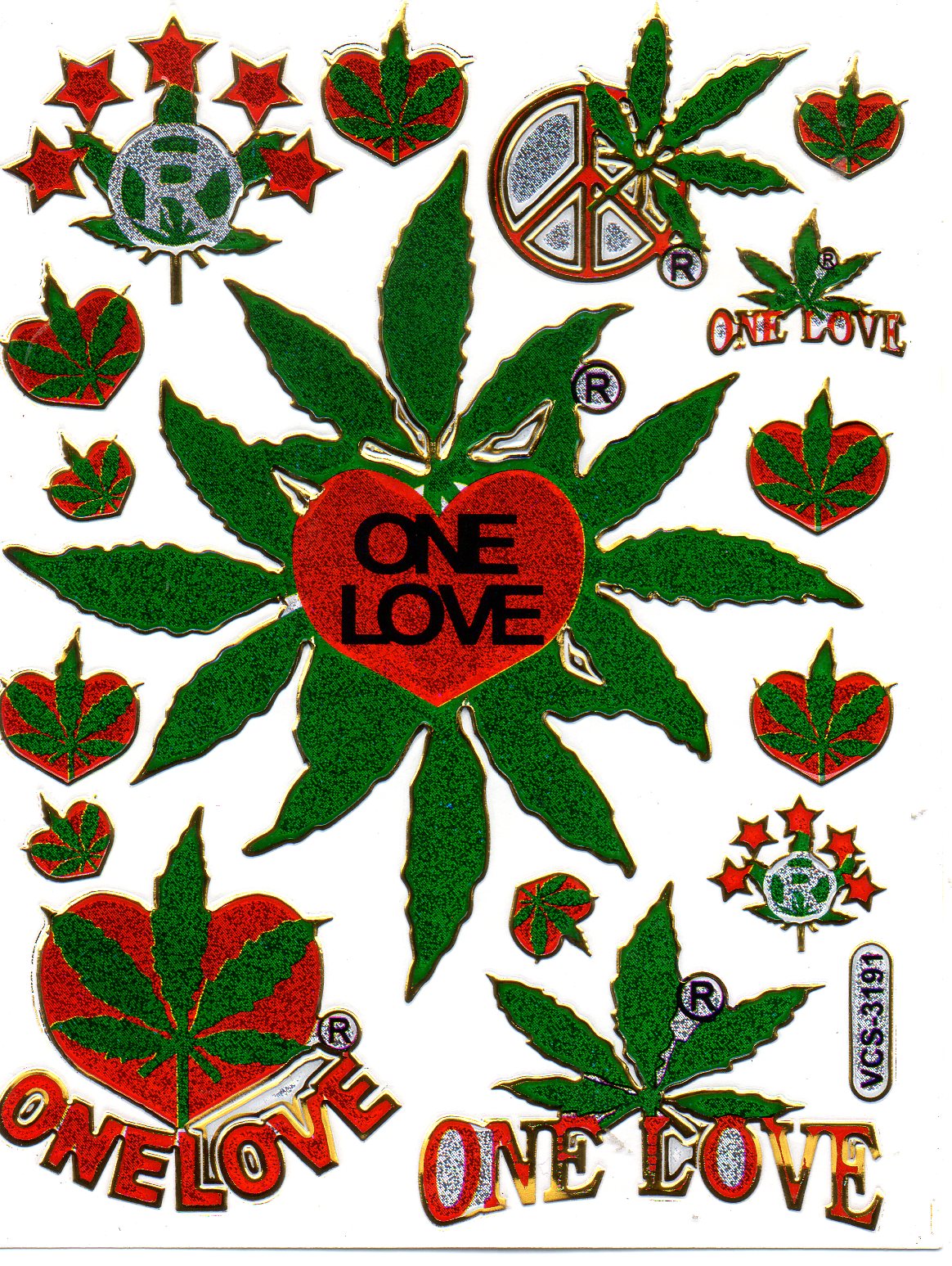 Cannabis Marijuana Autocollant Coloré Effet Paillettes Métalliques Enfants Artisanat Maternelle 1 Feuille 338