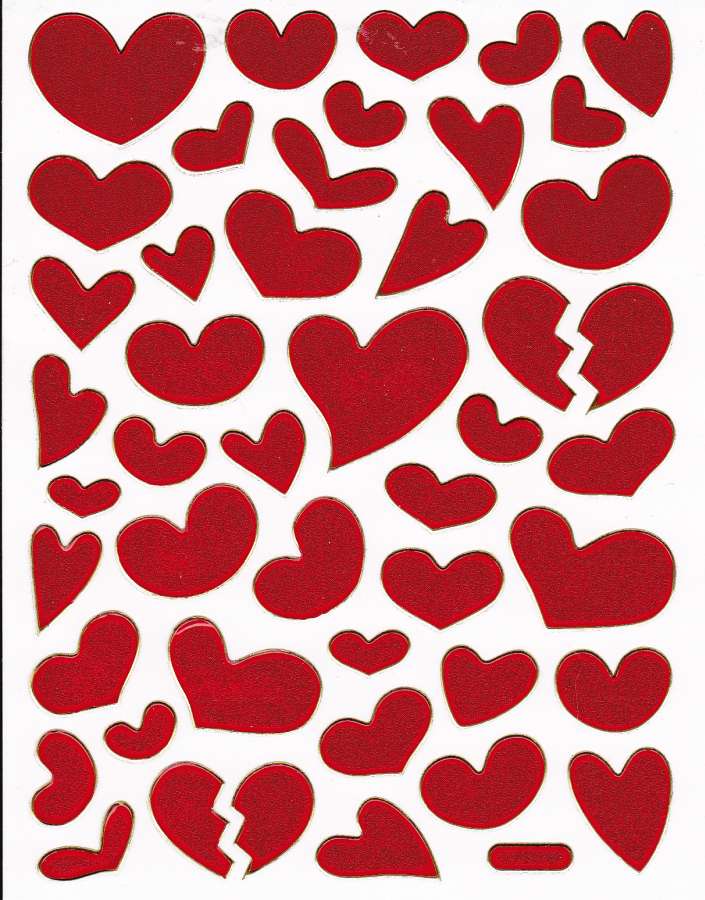 Hearts red Love stickers metallic glitter effect for children crafting kindergarten birthday 1 sheet 346