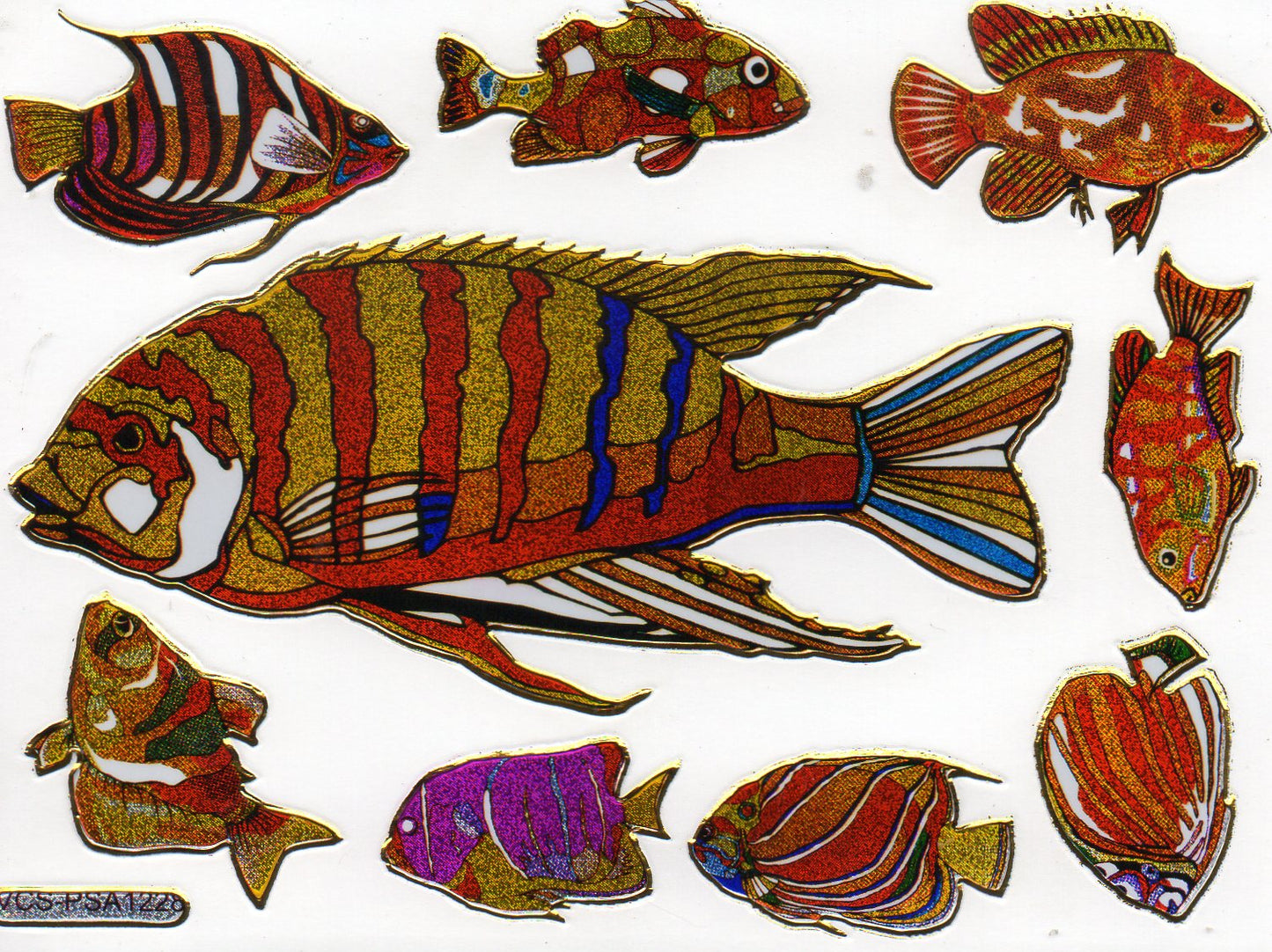 Poisson Poisson créatures marines animaux aquatiques animaux autocollants colorés effet de paillettes métalliques pour enfants artisanat maternelle anniversaire 1 feuille 355