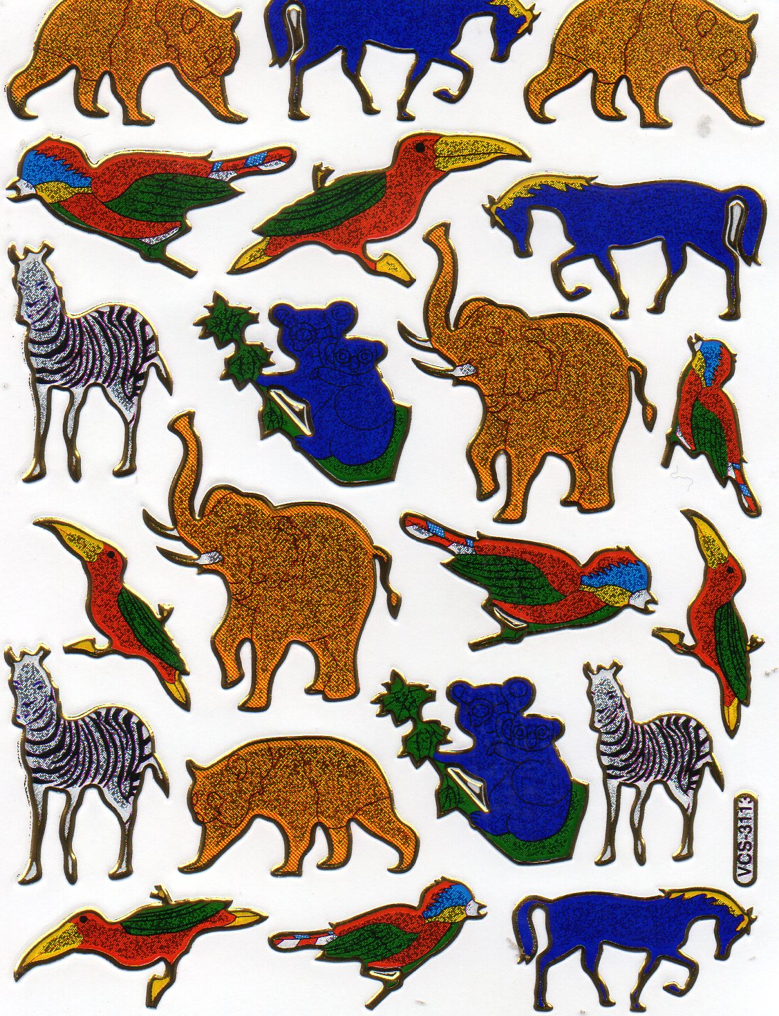 Zèbre éléphant koala animaux colorés autocollants effet de paillettes métalliques artisanat pour enfants maternelle 1 feuille 358