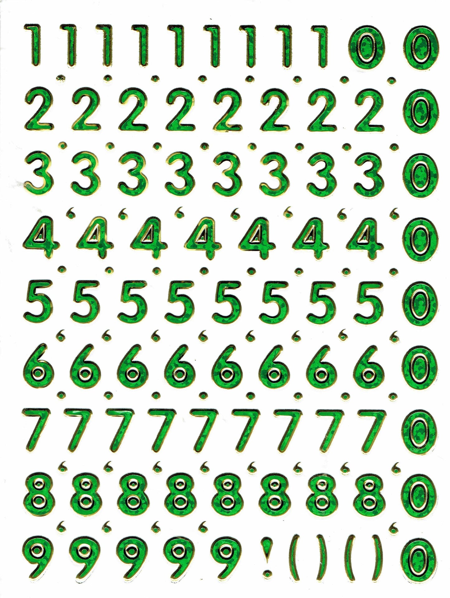 Zahlen Nummern grün 123 Höhe 10 mm Aufkleber Sticker metallic Glitzer Effekt Schule Büro OrdnerKinder Basteln Kindergarten 1 Bogen 366