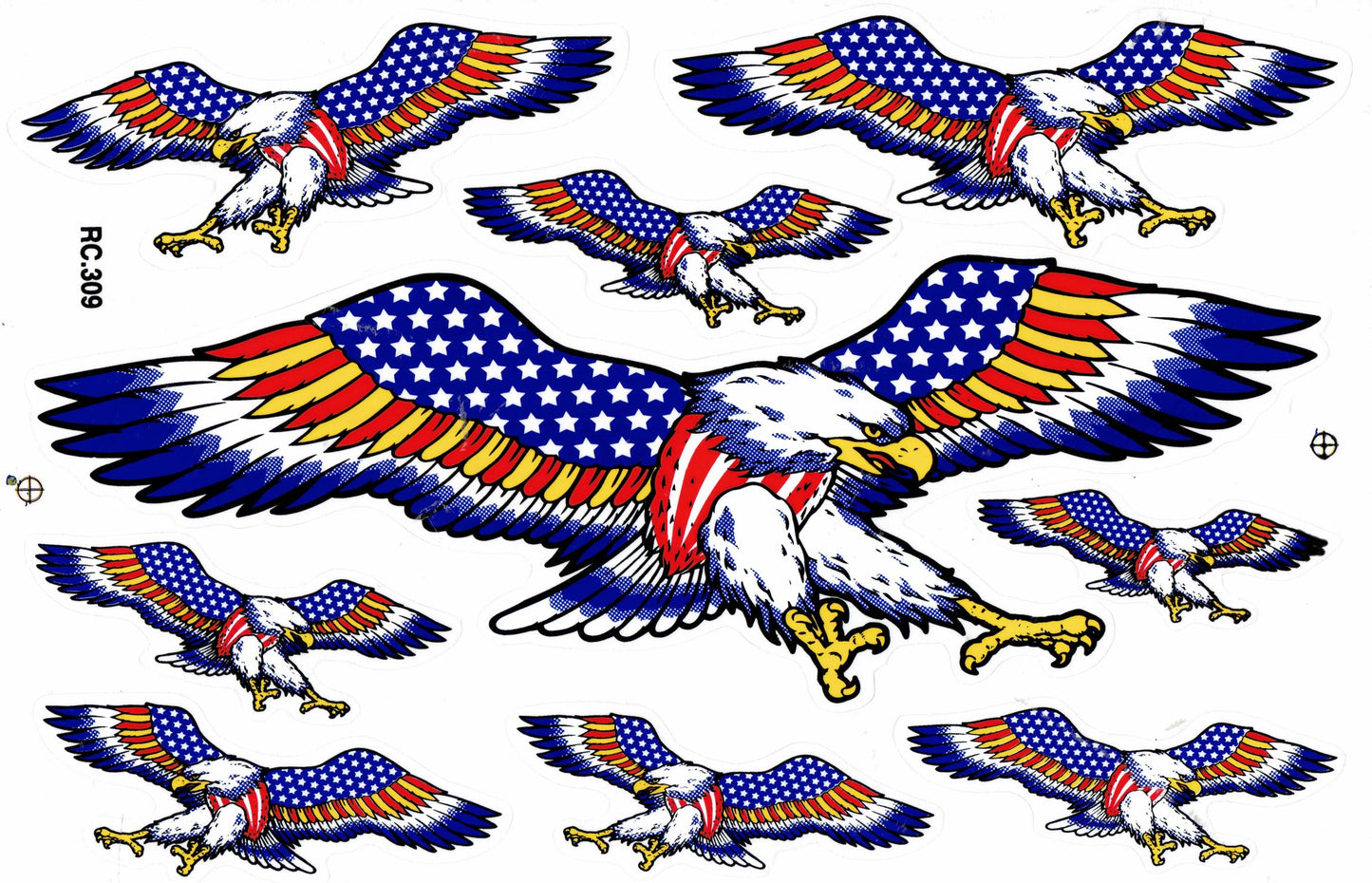 USA aigle tête swing ailes autocollant moto scooter planche à roulettes voiture tuning modèle bâtiment auto-adhésif 366