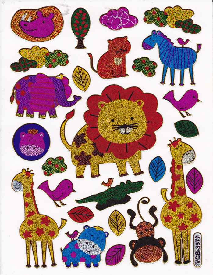 Lion zèbre girafe animaux colorés autocollants effet métallique scintillant enfants artisanat maternelle 1 feuille 383