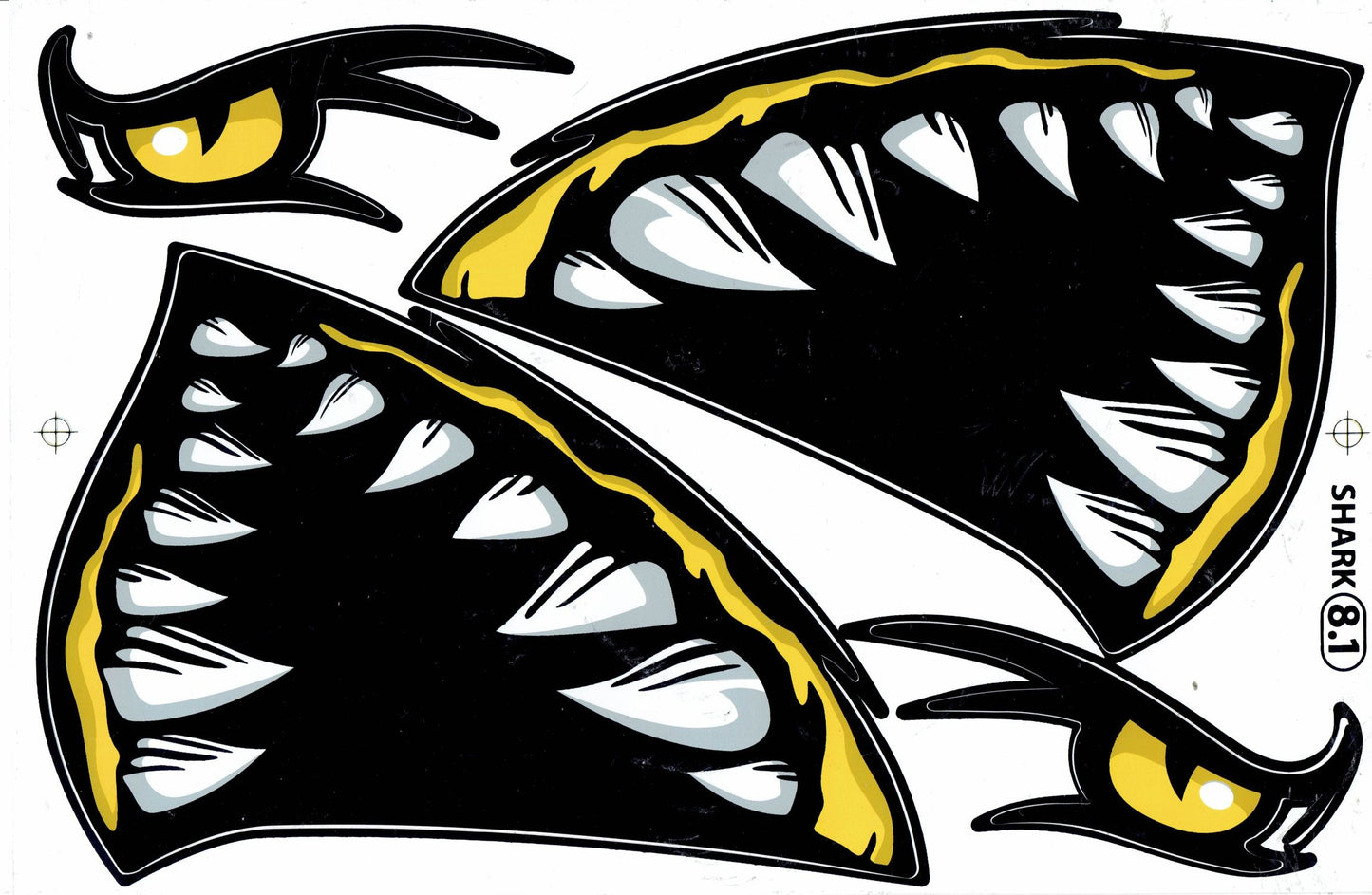 Requin bouche pharynx gullet dents jaune autocollant moto scooter planche à roulettes voiture tuning modèle bâtiment auto-adhésif 397