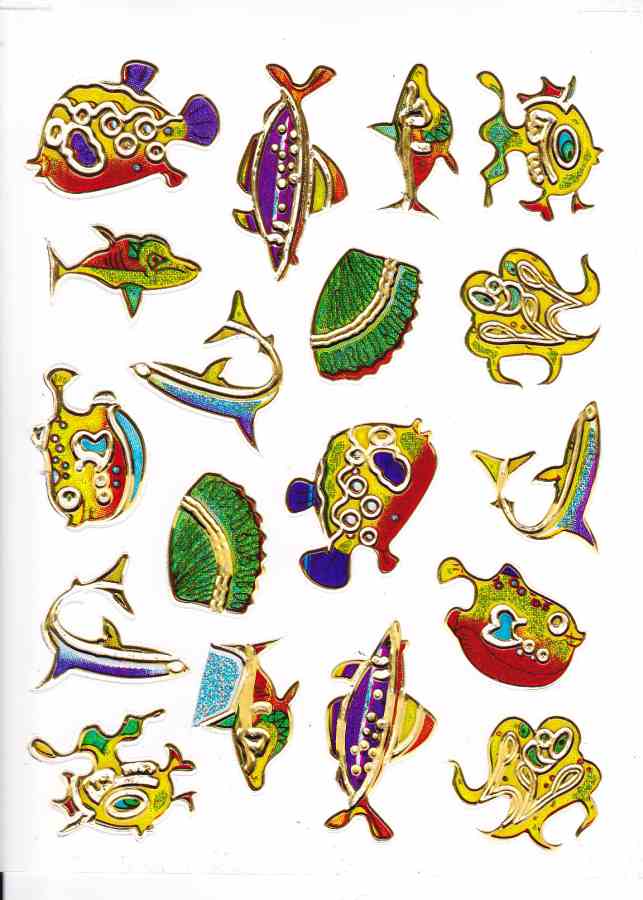Poisson Poisson créatures marines animaux aquatiques animaux autocollants colorés effet de paillettes métalliques pour enfants artisanat maternelle anniversaire 1 feuille 461