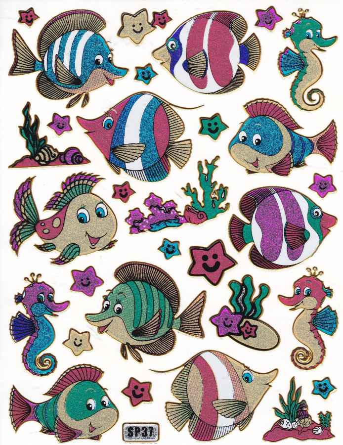 Poisson Poisson créatures marines animaux aquatiques animaux autocollants colorés effet de paillettes métalliques pour enfants artisanat maternelle anniversaire 1 feuille 508